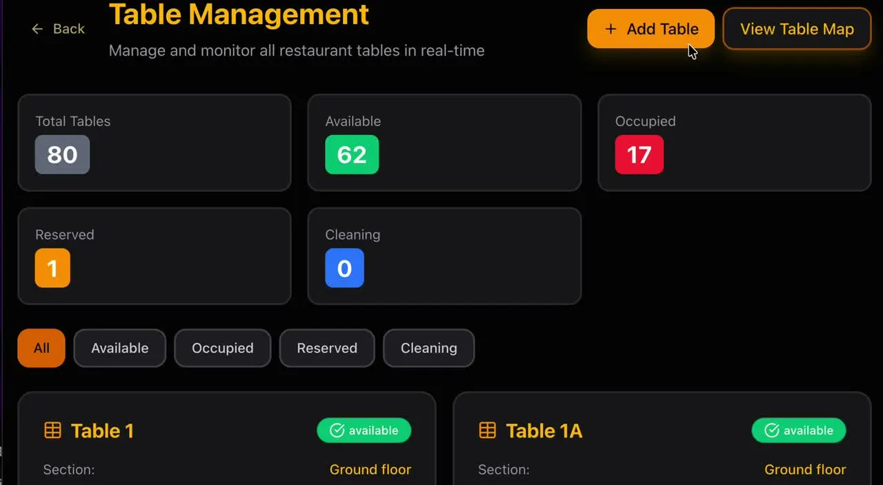 Hostora till with open table orders and pay actions